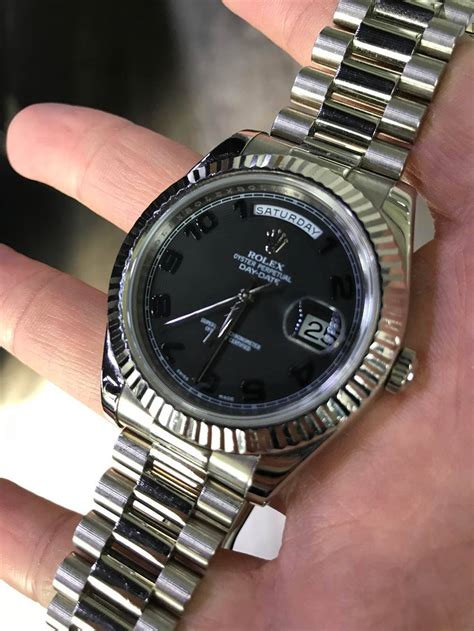 rolex day date ii white gold black dial roman|rolex presidential 40mm white gold.